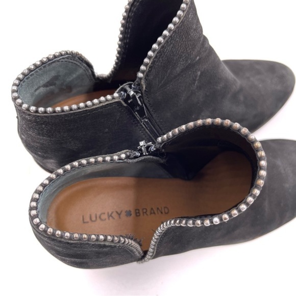 Lucky Brand Black Suede Leather Pincah 2 Studded Ankle Bootie Size 8 - Picture 8 of 9